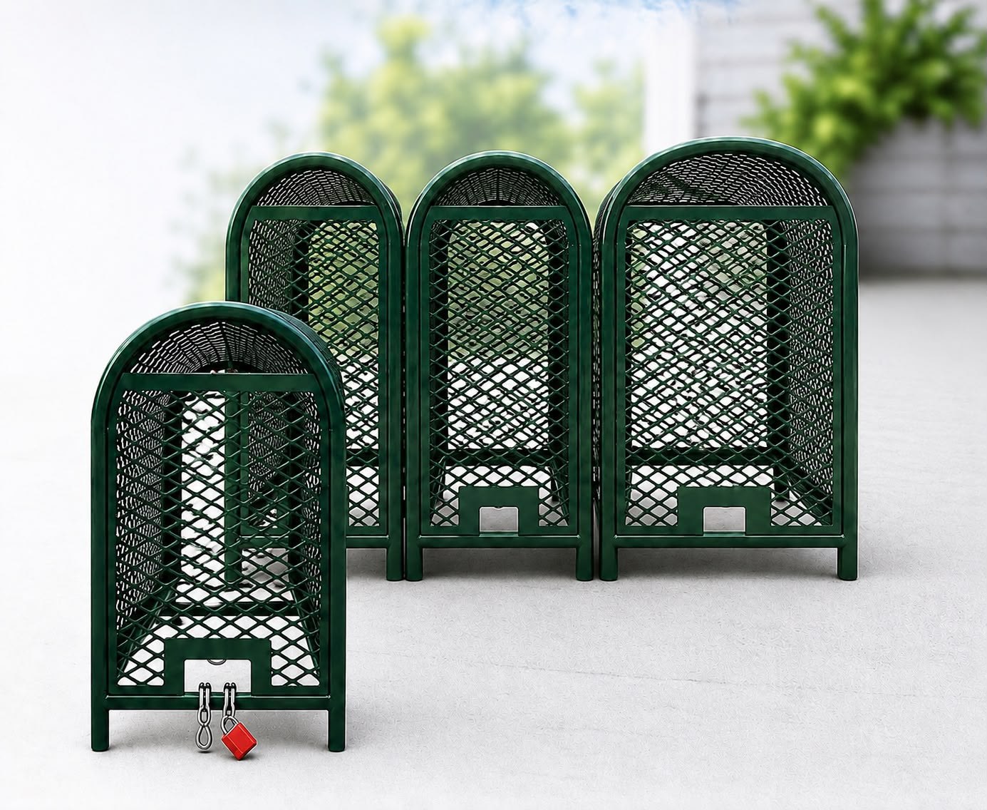 Green metal backflow preventer cages