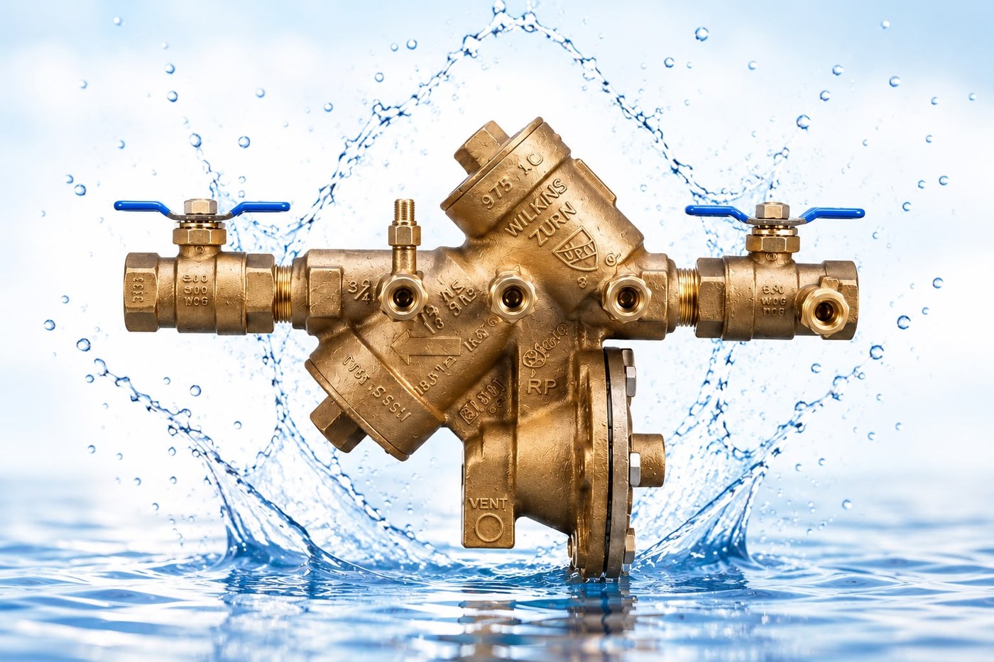 Backflow preventer valve with water splash